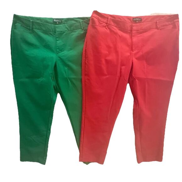 2 Pair Eloquii Flat Front Dress Pants Size 24L Long Plus Red Green Work Holiday - Picture 1 of 13